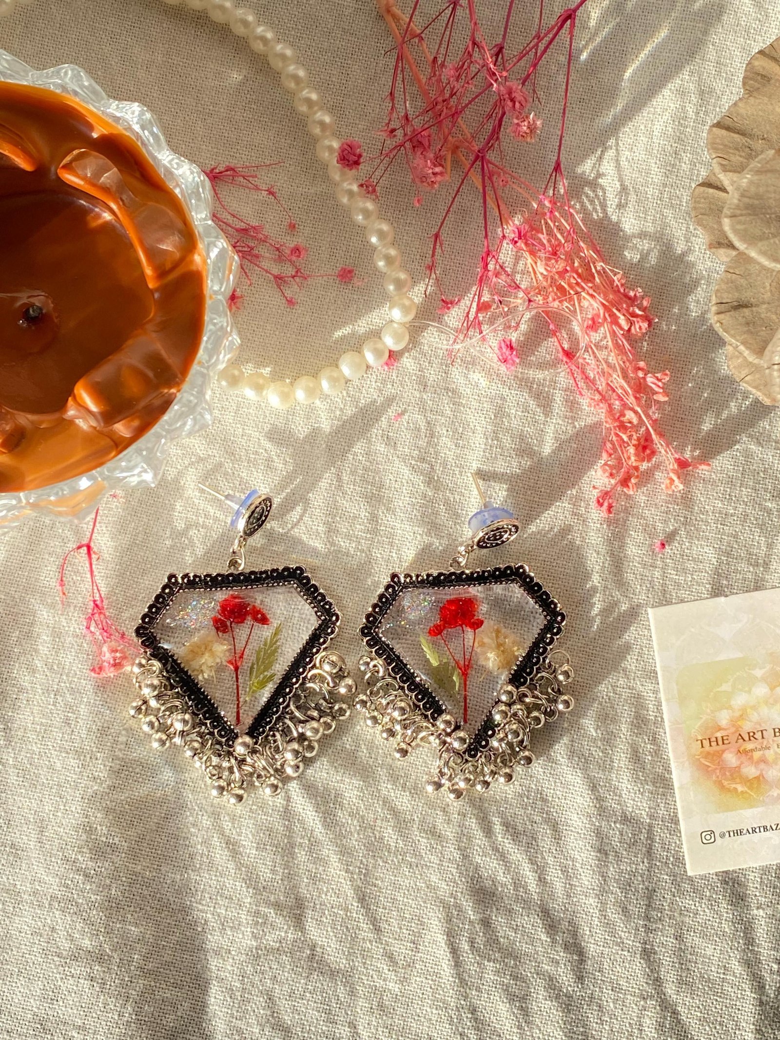 The same pair angled to show the depth of the resin